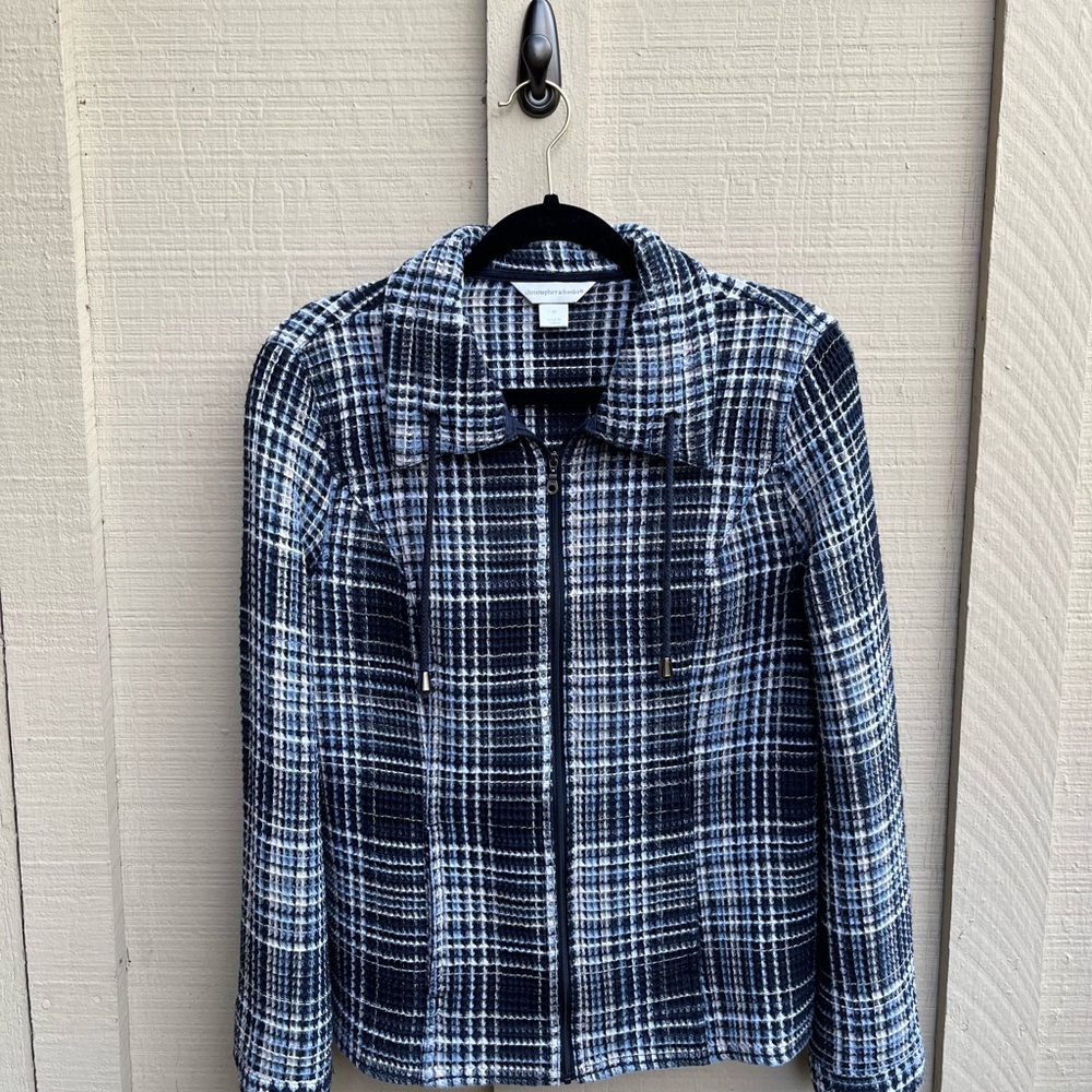 Christopher & Banks Blue and White Checkered Blazer